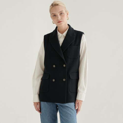 [40%] WOOL BLENDED DOUBLE BREASTED  VEST [NY]