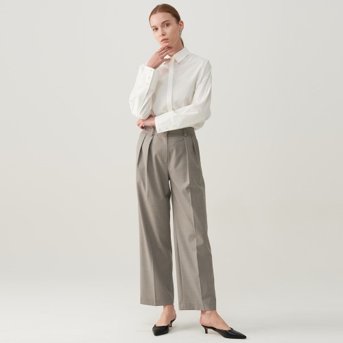 [40%]  STRIGHT INES PLEATS PANTS [GY]